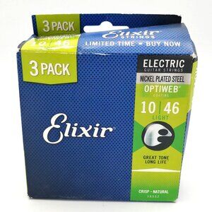 3 Sets of Elixir‎ 19052 Optiweb Coated Light 10-46 Electric Guitar Strings
